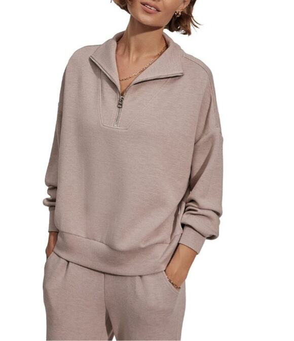 Varley Tops - Varley Hawley Half Zip Sweat XS Taupe Marl Double Soft Oversized Pullover Cozy